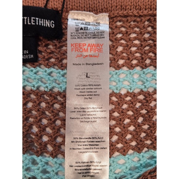 PrettyLittleThing Women's Maxi Skirt Crochet Stripe Brown Blue Size L - Picture 3 of 8